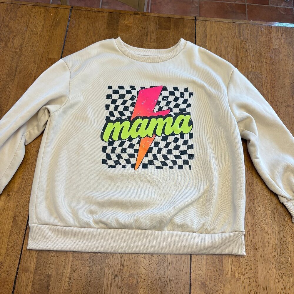 Mama crewneck sweater Tan Checkered Size 1X Plus Neon